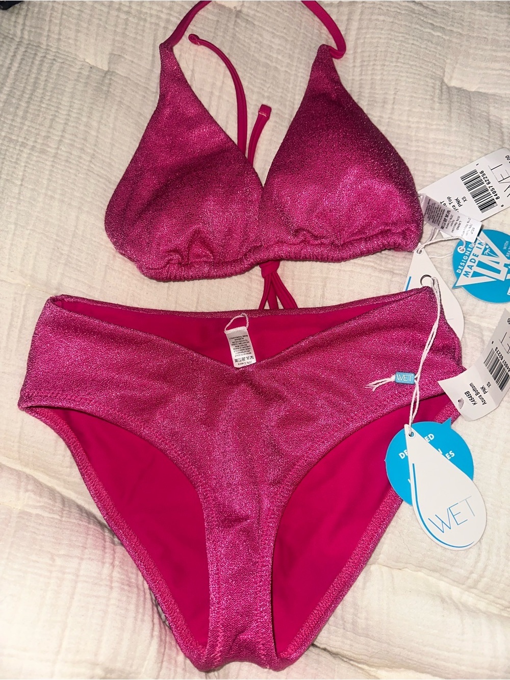 WET Swimwear Shimmery Pink Bikini Set - Women's Two-Piece - NWT XS